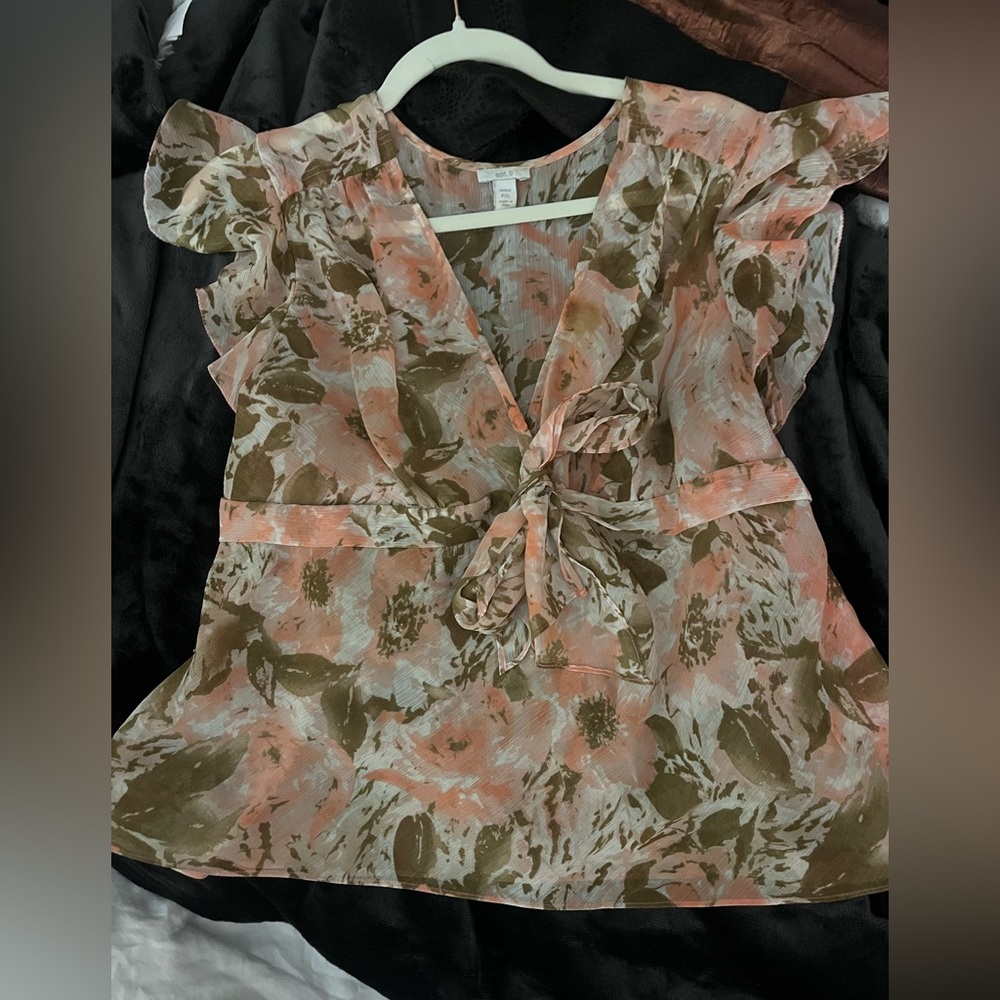 Apt. 9 Pink and Brown Floral Tie-Front Blouse